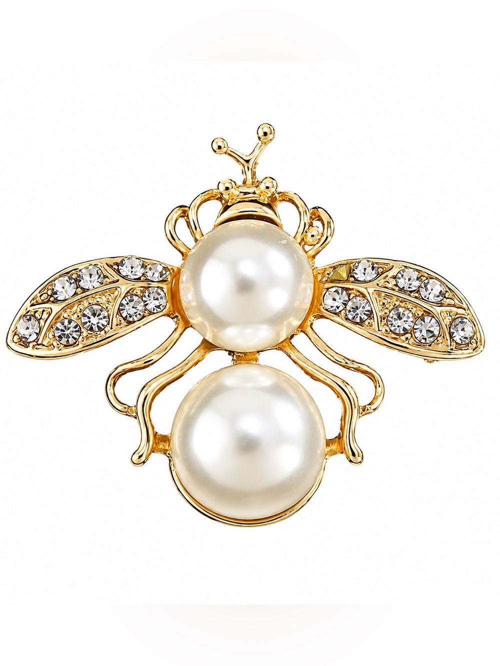 Pearl Bee Brooch Gold Tone Rhinestone Crystal Bumblebee Statement Pin